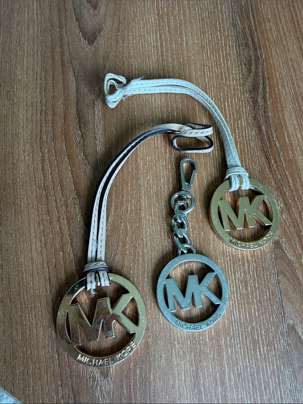 Michael Kors MK Logo Purse Bag Charms Set of 3 Gold & Silver Tone